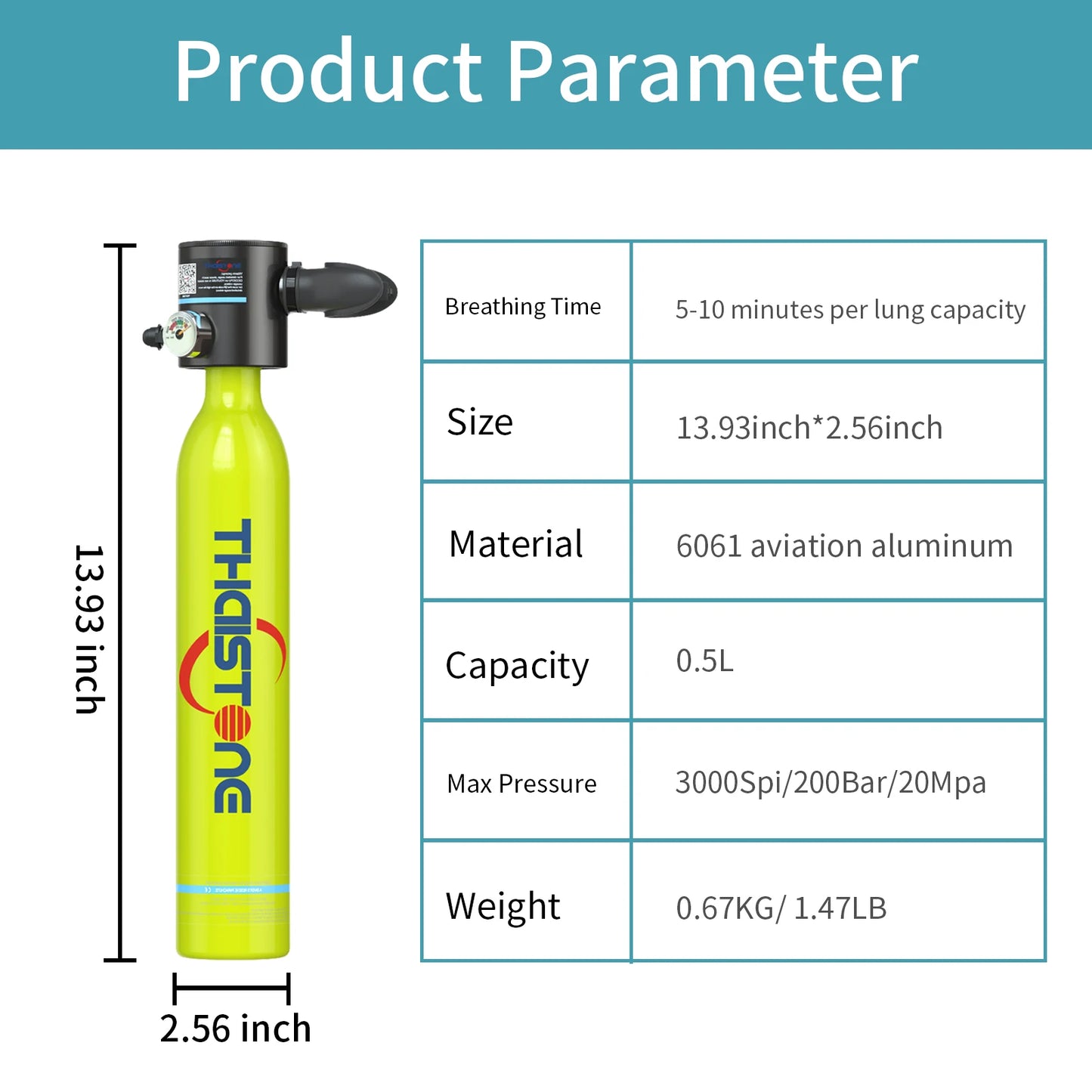 THAISTONE-2PC 0.5L Mini Scuba Tank with Hand Pump Diving Equipment Set