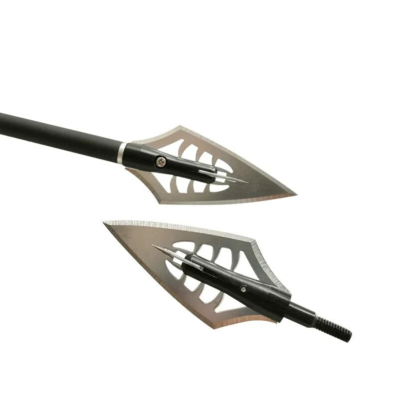 Blade Arrowhead 6pcs Anodized Aluminum Alloy with Storage Box Silver Black Universal Thread Broadheads for Compound Recurve Crossbow Hunting Shooting Target Practice Durable Archery Accessories