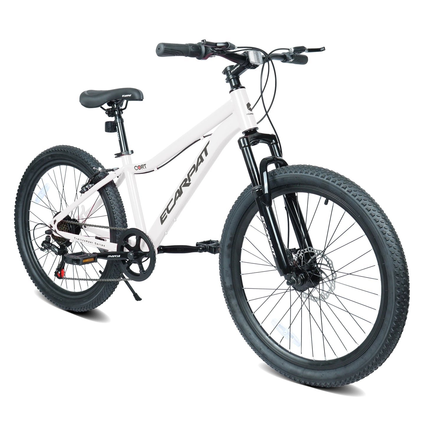 24 Inch Kids' Mountain Bike, 7 Speed Mountain Bicycle with Front Suspension, Front Disc Brake and Rear V-Brake, Carbon Steel Frame Outdoor Cycling City Bike for Teenager Boys Girls Gifts