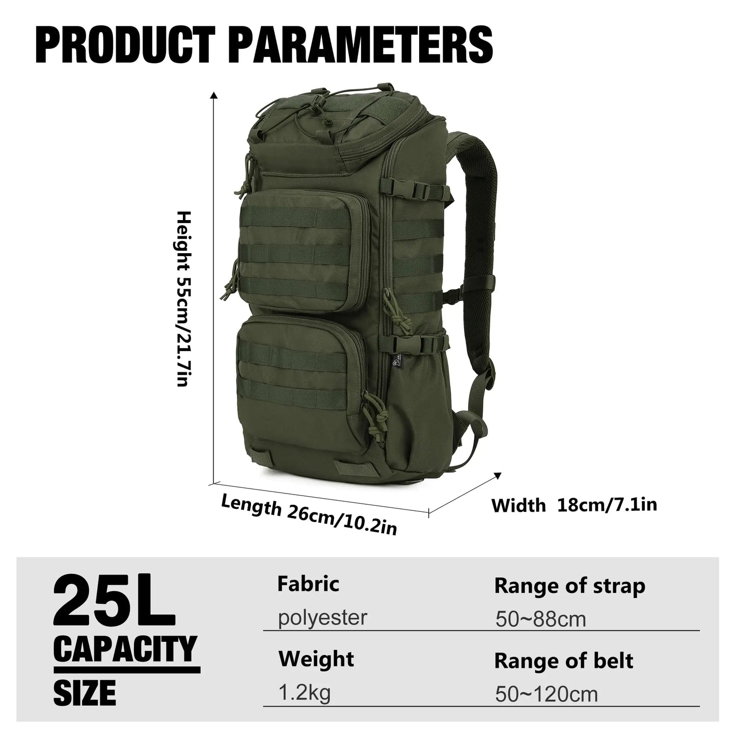 Tactical Backpack MOLLE Hiking Camping Travel Daypack 25L