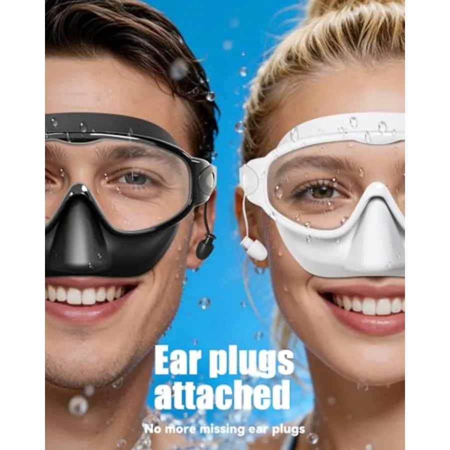 Swim Goggles with Nose Cover for Adults, 2 Pack Wide View Swimming Goggles Anti-Fog/UV No Leak for Men and Women