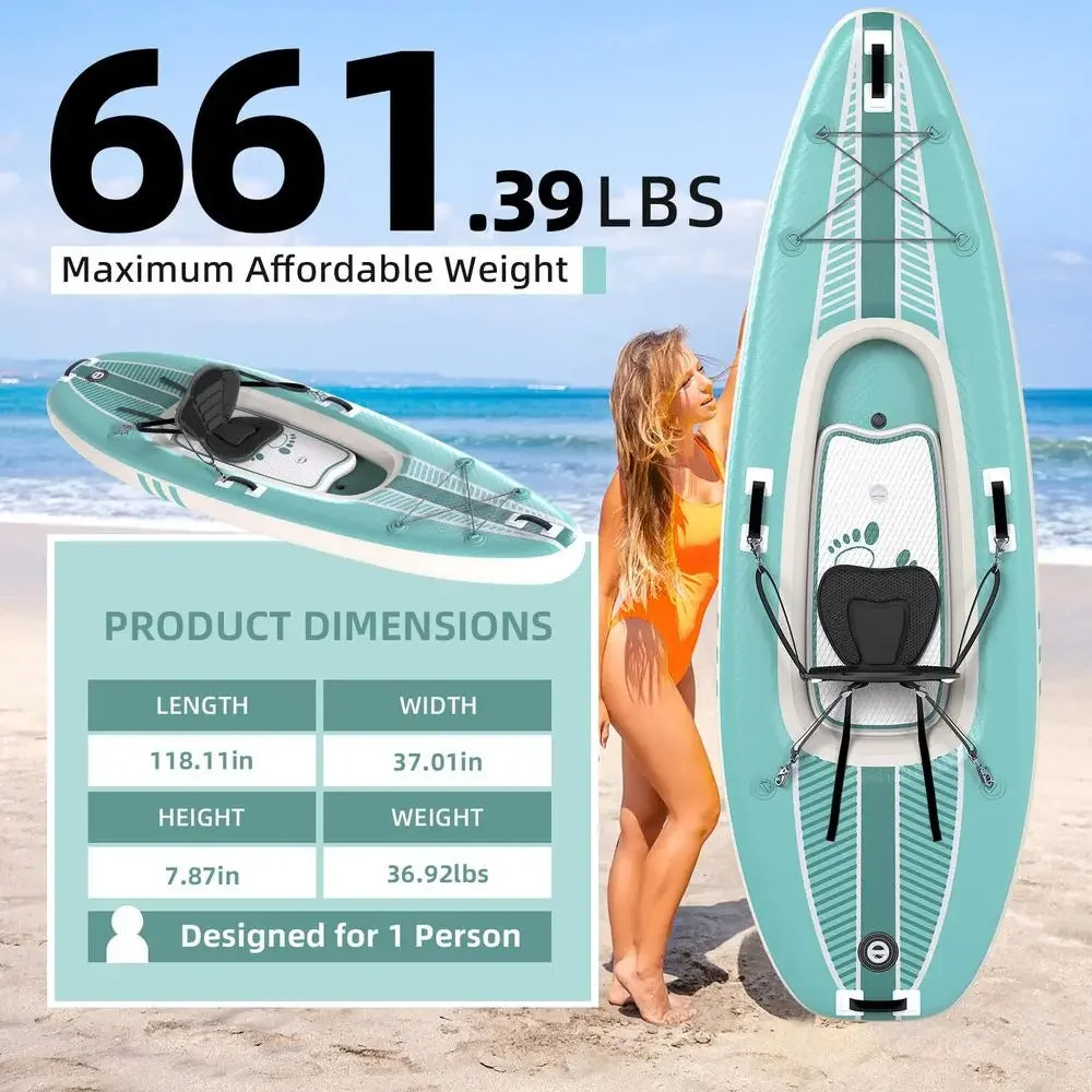 Inflatable Kayak with DropStitch Floor, Lightweight, Portable, Durable Solo Kayak for Fishing, Touring, and Recreational Paddli
