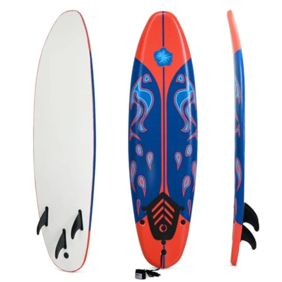6' Surfboard, Surfing Board with 3 Removable Fins, Safety Leash, EPS Core and EPE Deck, Lightweight Surf Board for Teenagers, A