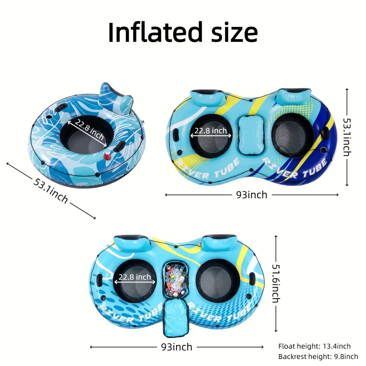 Inflatable River Tubes, Heavy Duty River Raft with Cooler & 2 Cup Holders, Deluxe Pool Float for Lake, Beach, Summer Relaxation