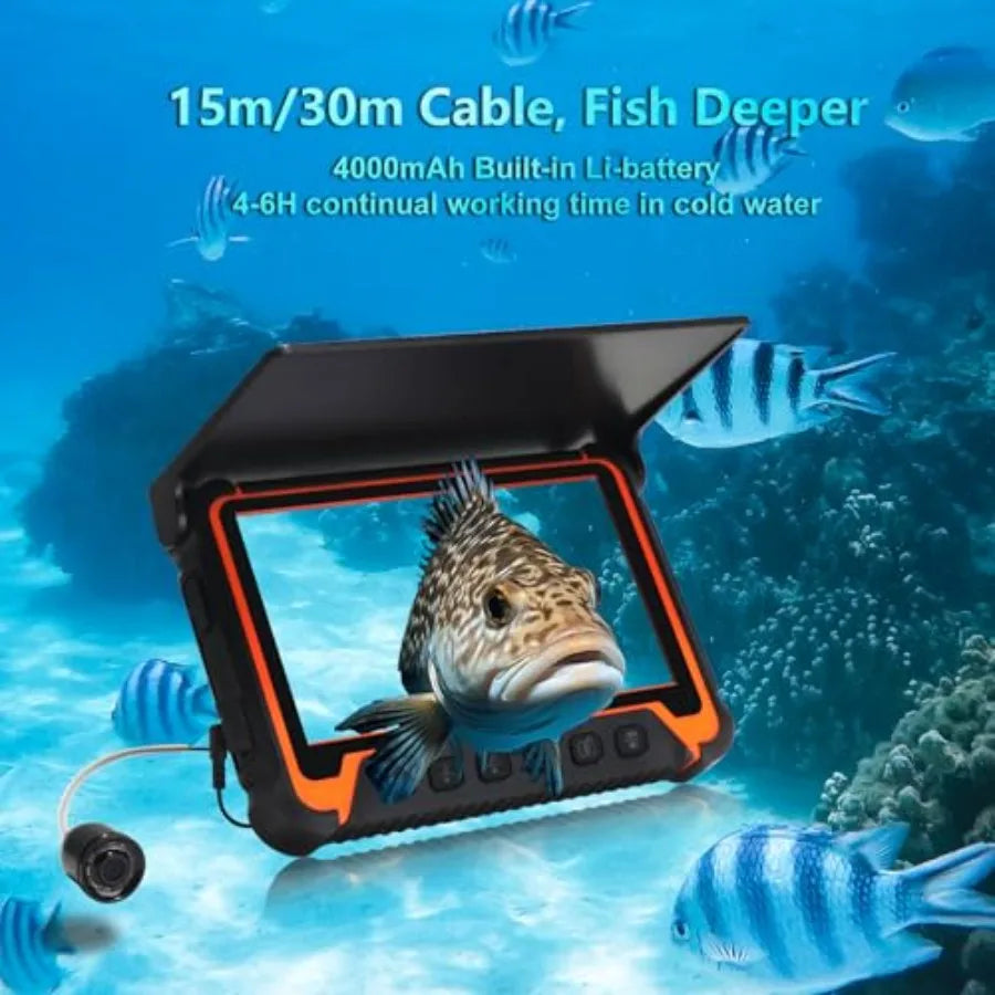Portable fish finders for lake, boat, and ice fishing; waterproof PVC housing; black color; 7'' IPS screen, 1000TVL resolution,
