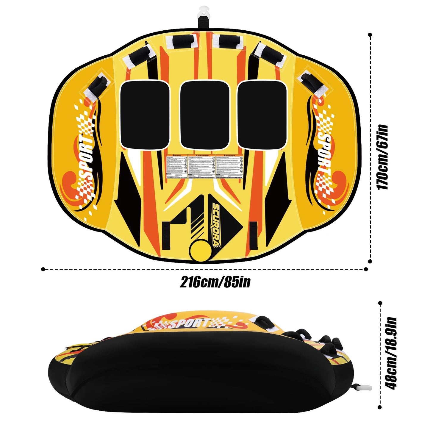 3 Person Towable Tube for Boating, Heavy Duty 840D Nylon Cover Pull Tube with Tow Points, Inflatable Water Tube for Lake River Water Sports Fun