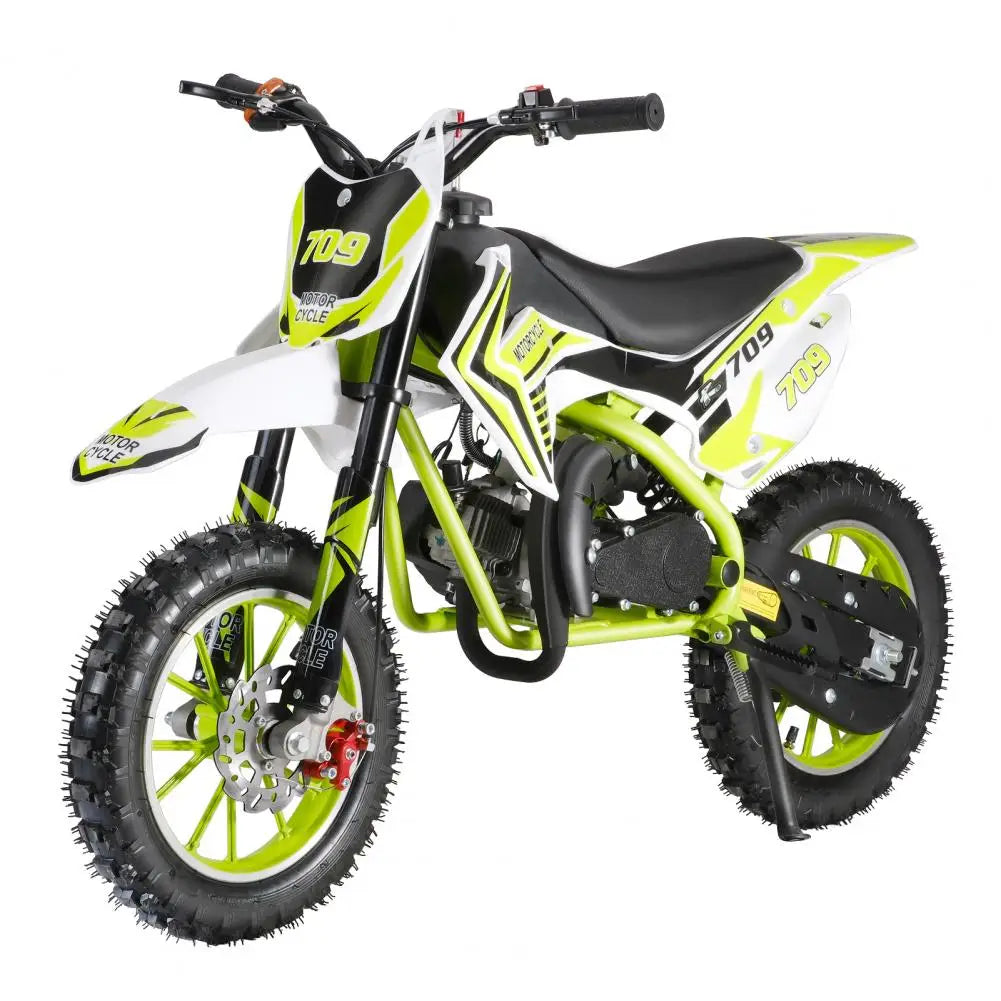 Kids Gas Motorcycle, Ergonomic Handle 49cc 2-Stroke Kids Dirt Bike, Mini Off-road Motorcycle With Front Rear Disc Brakes (Green)