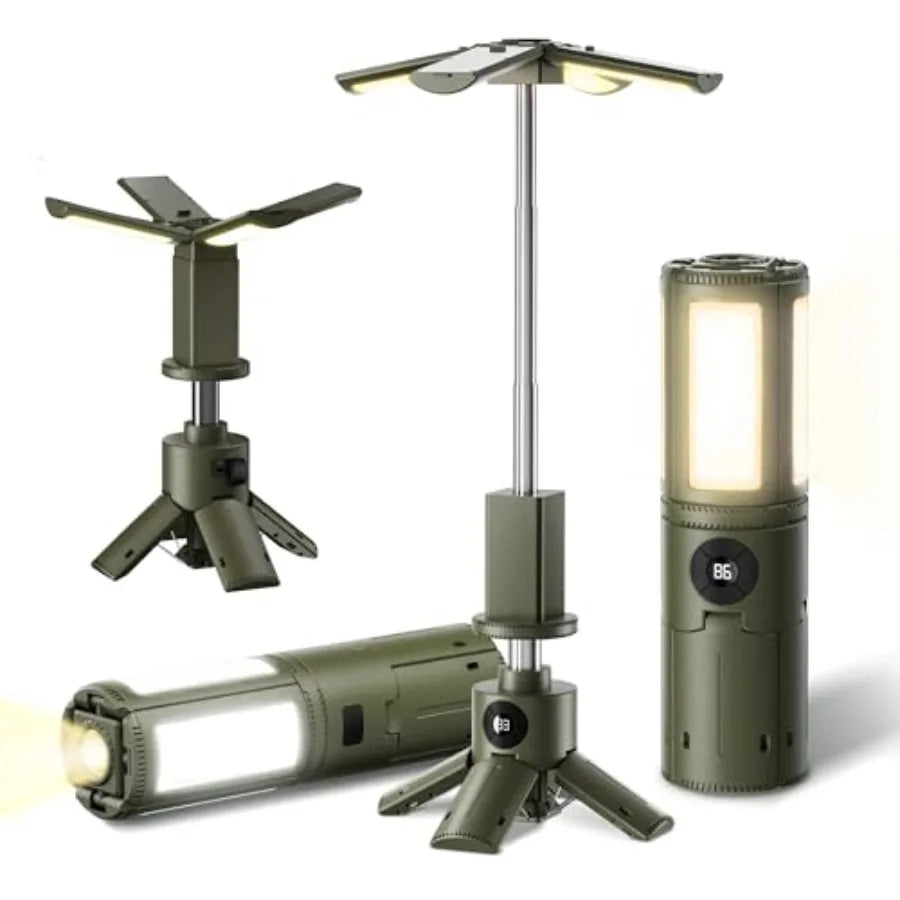 Telescopic Camping Lights with Stand, 14000mAh Rechargeable Camping Lantern with Display, Hook and IPX5 Waterproof, Outdoor Por