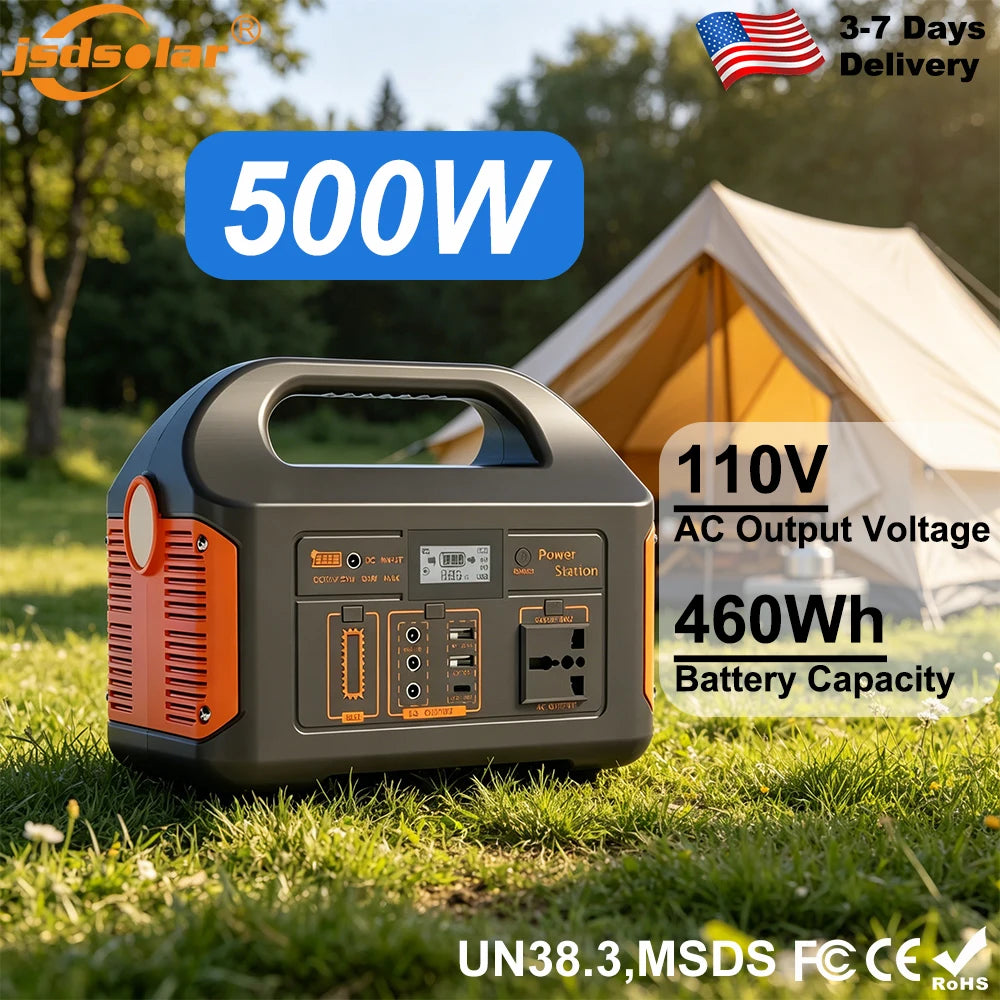 500W 460Wh Portable Solar Power Station Emergency Power LED Display Outdoor Power Supply LifePO4 Battery Power Bank for Camping Fishing