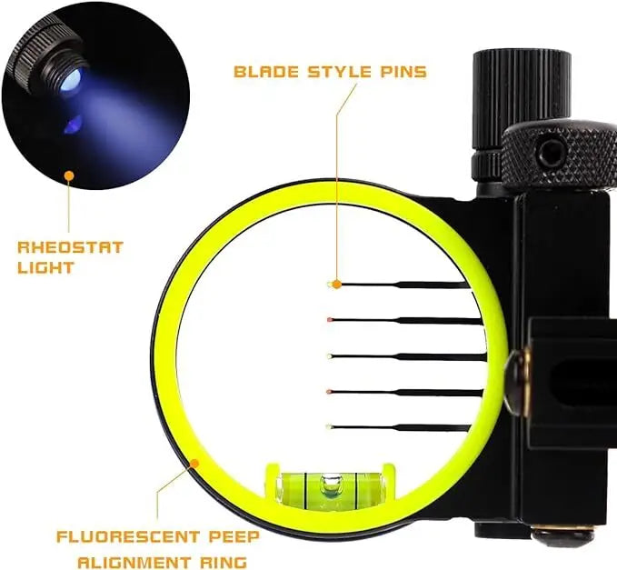 Archery Adjustable 0.019'' Fiber Optic 5Pin Bow Sight Alloy Right Hand Compound Bow Hunting Target Shooting Practice Outdoor Acc