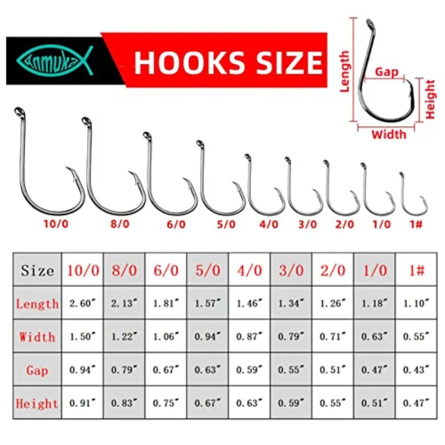 Circle Hooks for saltwater and freshwater fishing, stainless steel, silver, ultra-strong 2X design, octopus offset style, catfi