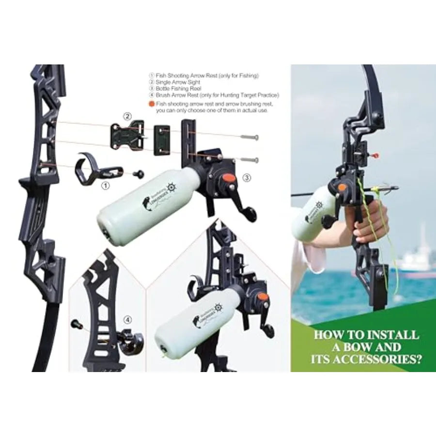 40lbs Bow Fishing Combo Kit Archery Recurve Bow Set for Adult Beginners with Bottle Fishing Reel and Carbon Arrows Ideal for Hu