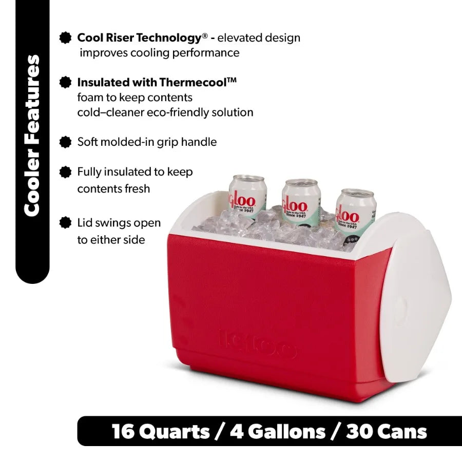16 QT Playmate Elite Ice Chest Cooler for Outdoor Picnics and Tailgates, 30-Can Capacity, Durable Red Design with Leak-Proof Li