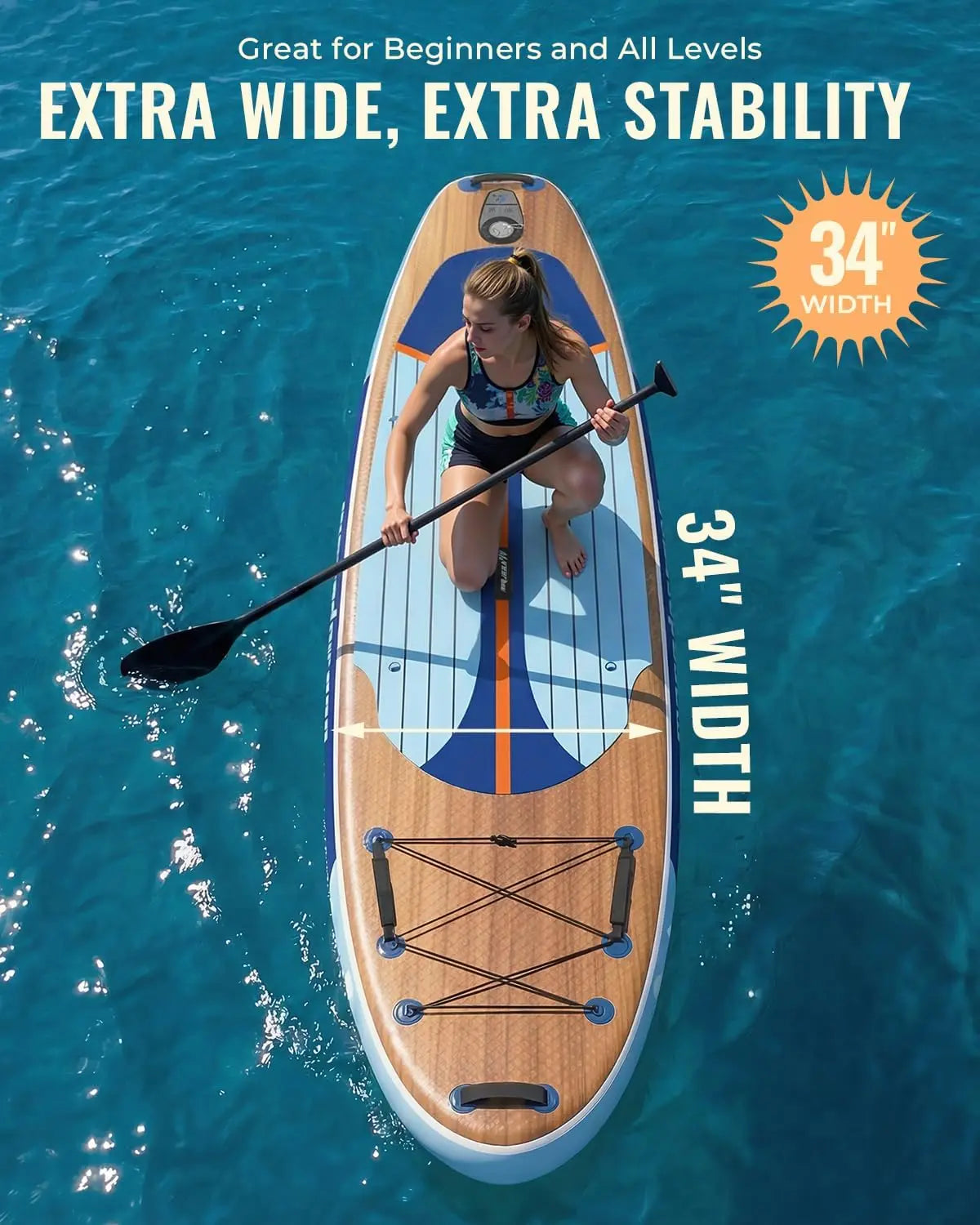 11-Foot by 34-Inch Inflatable Stand Up Paddle Board for Adults and Youth, Extra Wide with Non-Slip Deck and Removable Seat, Stable for 2-3 People, Perfect for Family Water Sports, Includes Premium Accessories