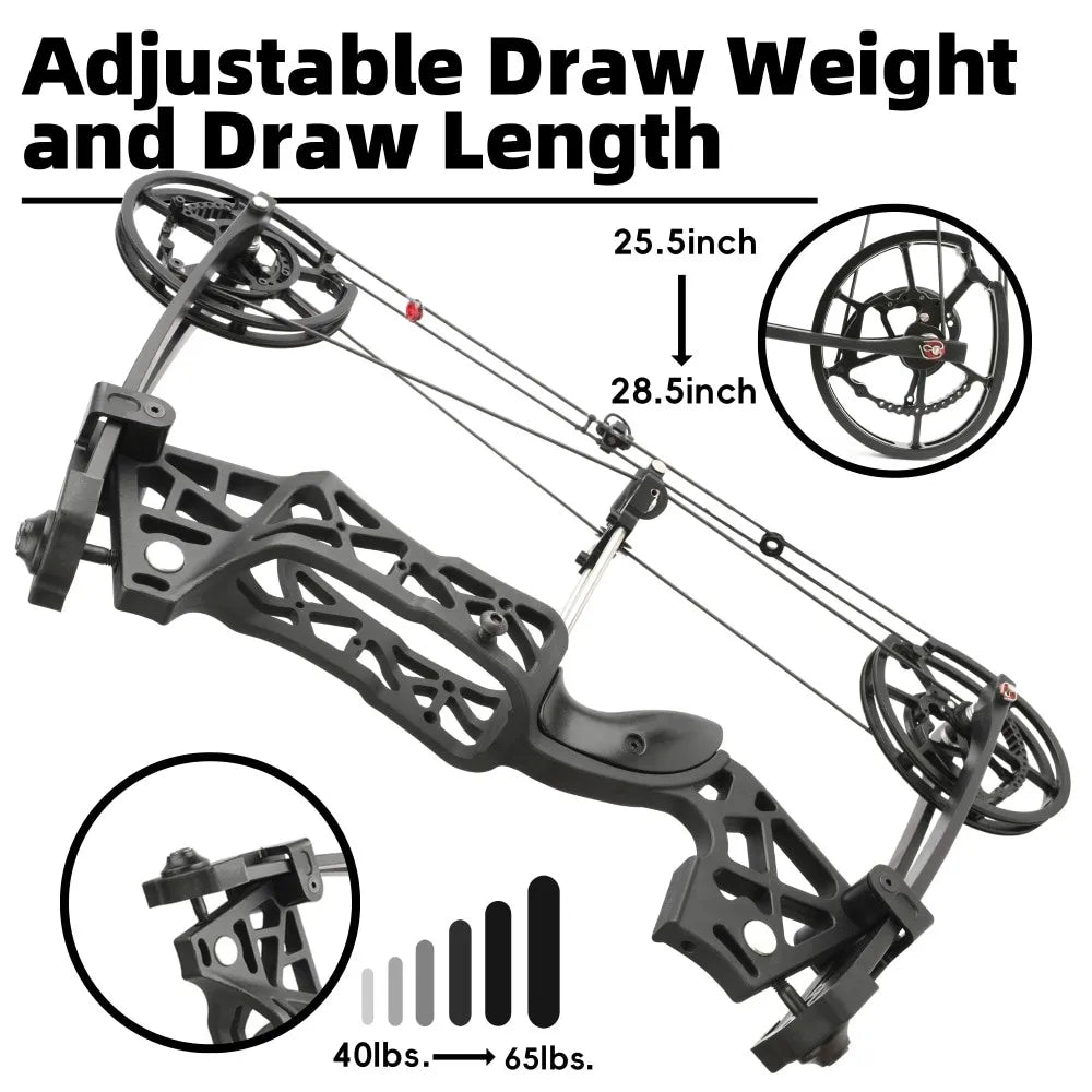 40-65lbs Archery Dual-use Compound Bow Set Aluminum Alloy Riser Left/Right Handed for Hunting Shooting Training Accessories