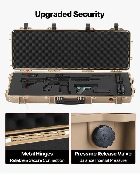 Lockable Rifle Case with Wheels, 40' Waterproof Gun Storage, Pre-cut Foams, Khaki