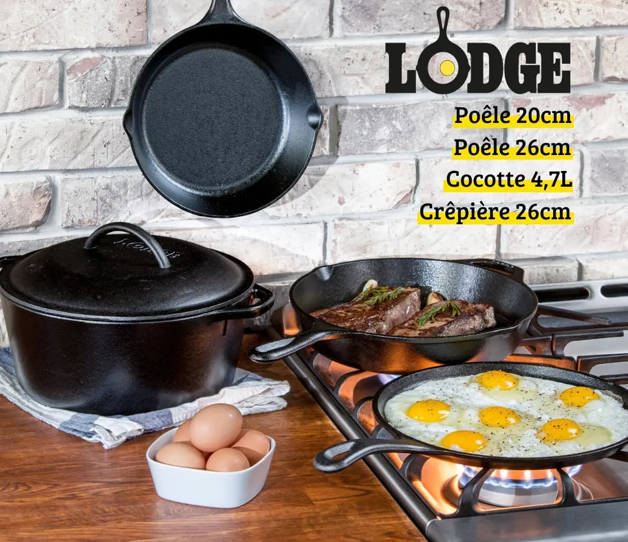 Cast Iron Skillet Set 5-Piece Pre-Seasoned Cookware with Griddle and Dutch Oven PFAS-Free Non-Toxic