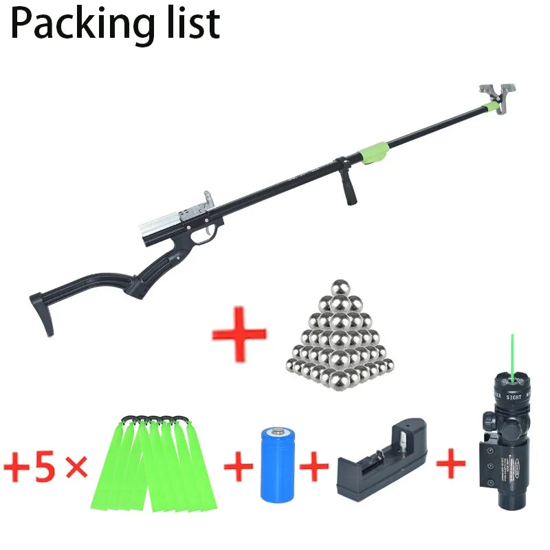 Powerful Metal Slingshot For Adults, Outdoor Hunting Catapult With green laser Heavy Duty Slingshot Rifle with 5 Thicken Rubber Bands Equipped with green laser and steel balls