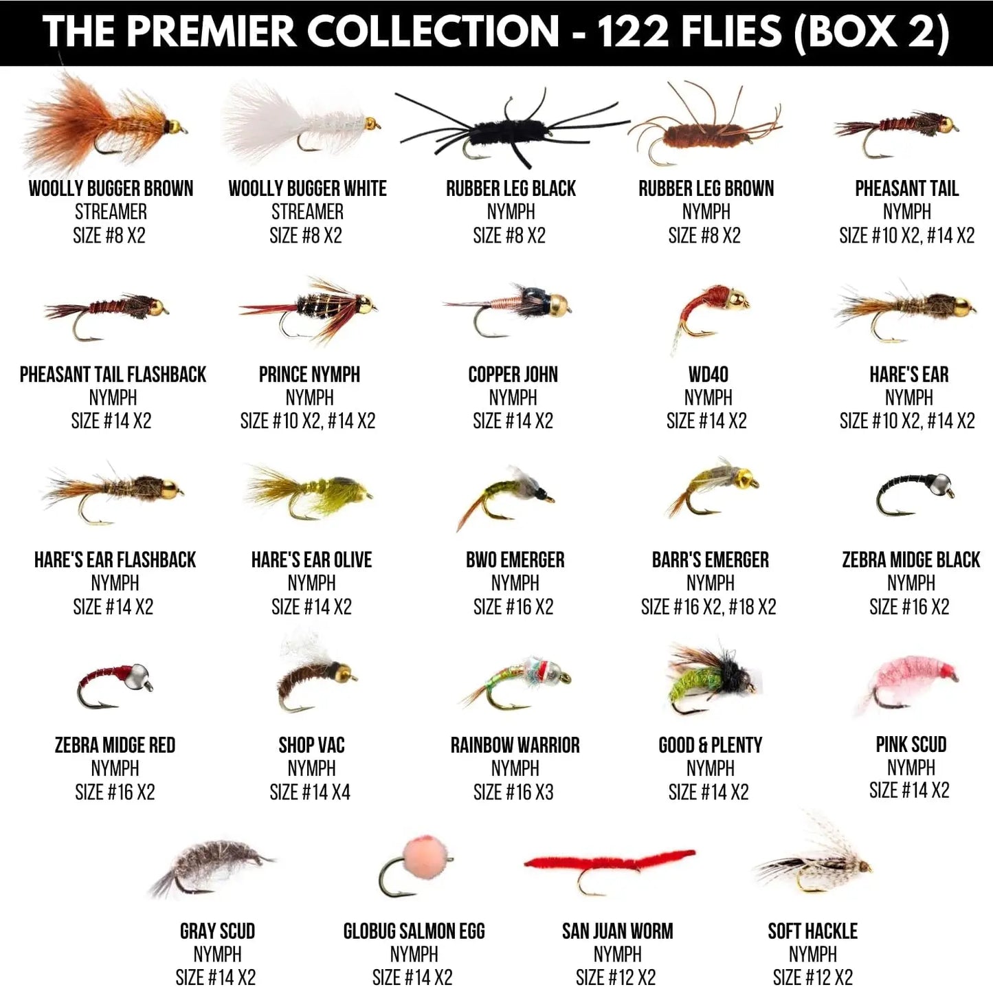 122 Premium Hand Tied Fly Fishing Flies Assortment with Two Fly Boxes | Dry, Wet, Nymphs, Streamers, Wooly Buggers, Terrestrials | Trout, Bass Lure Set, Kit, Gift
