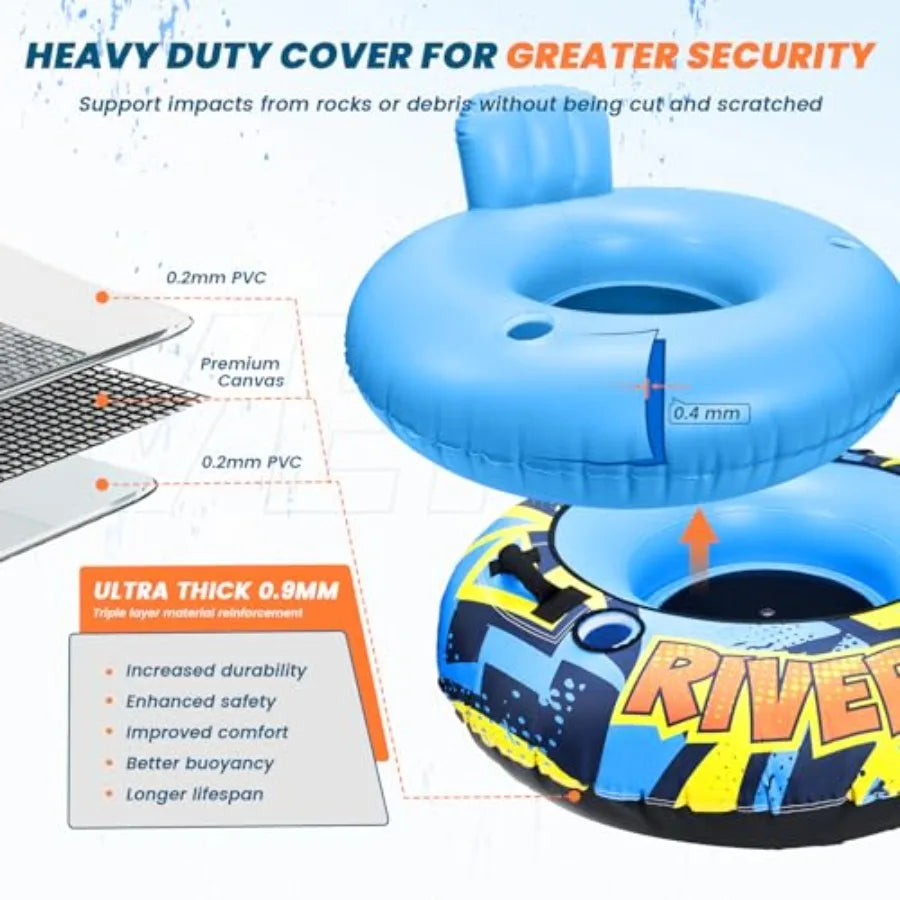 53 Heavy Duty River Tube for Floating Tubing in Pool or Lake Premium Canvas Cover Blue 2 Cup Holders 2 Grip Handles for Adults