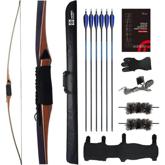 68 Royal X8 Longbow Traditional Wooden Hunting Bow Handmade Hunting Bow and Arrows Kit for Adults Traditional Archers in Outdoo