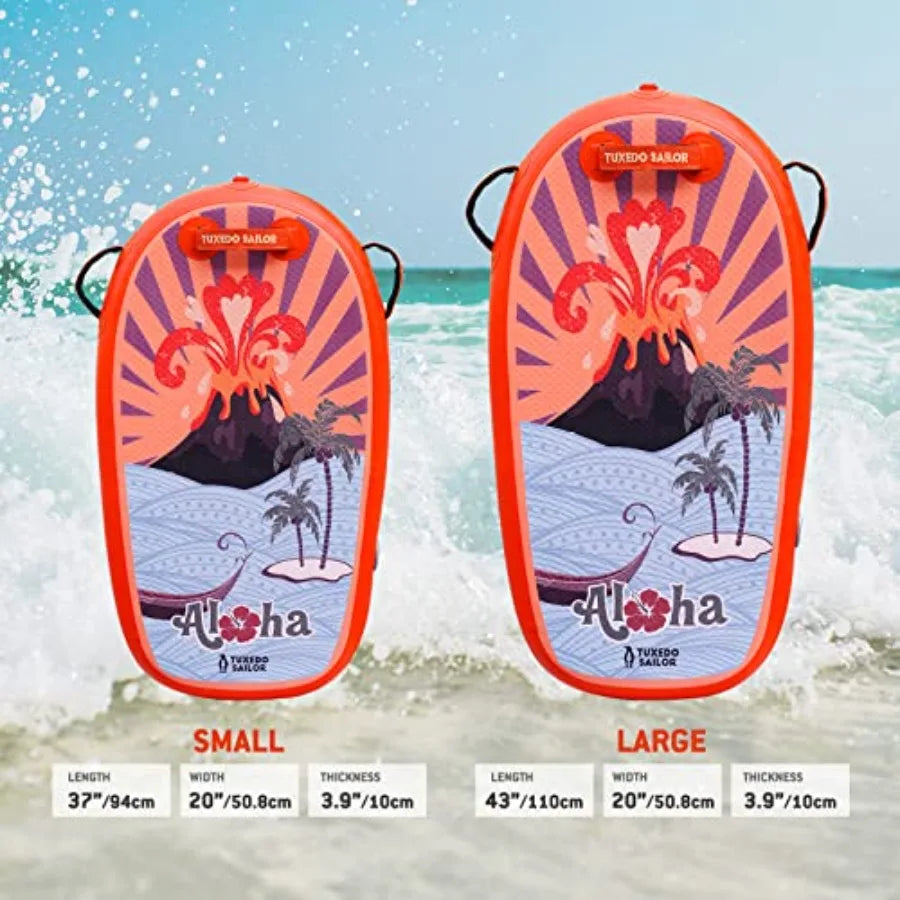 Inflatable Bodyboard - Beach Surf Board - Ultra Lightweight PVC Core Body Board for Beach and Pool, with Wrap Wrist Straps, Fol
