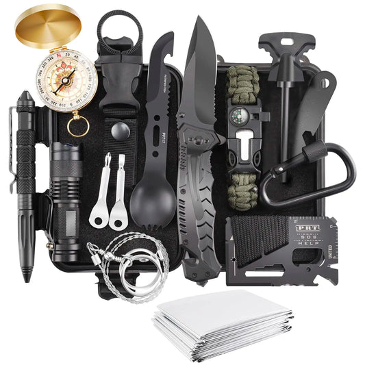 16 Pcs Survival Kit, Camping Gear & Equipment, Stocking Stuffers for Men, Outdoor Adventure Christmas Gifts