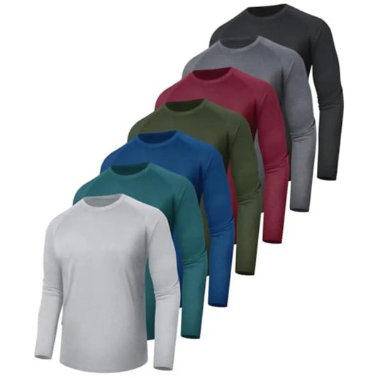7 Pack Long Sleeve Shirts for Men - Quick Dry Moisture Wicking Sun Protection UV UPF T-Shirts for Fishing Workout Gym