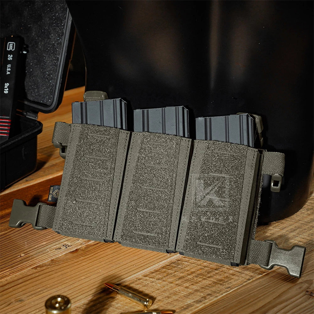 KRYDEX Tactical MOLLE Placard 5.56 Triple Magazine Pouch Front Panel Retention Insert Holder For Chest Rig Plate Carrier Vest