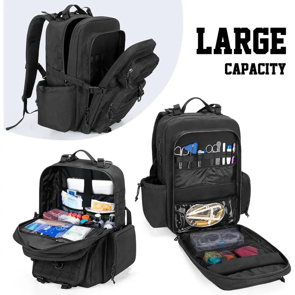 Tactical Medical Backpack for First Aid, Hiking, Camping, and Outdoor Adventures (Black)