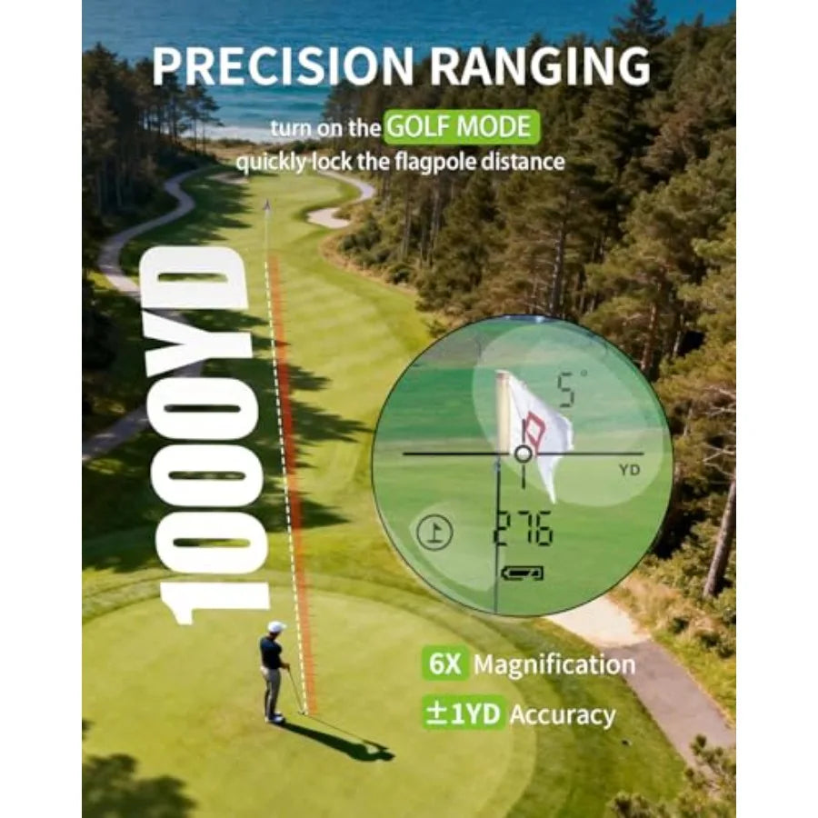 1000 Yard Laser Rangefinder 6X with Slope Golf Hunting Range Finder with Scan Flag Lock Vibration IPX4 Waterproof High