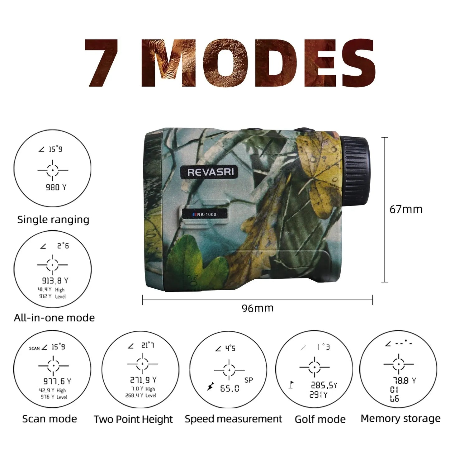REVASRI 6x 1000M Rangefinder for Hunting, with Horizontal Vertical Distance Speed and Scan Modes, Range Finder Monocular