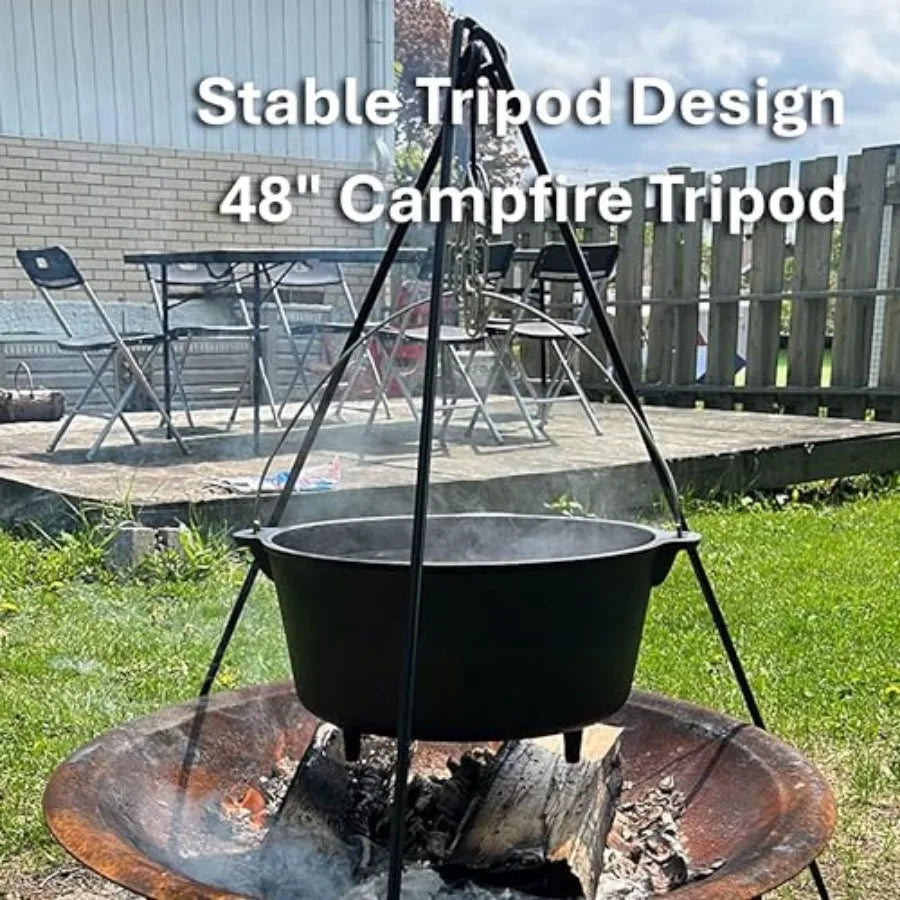 48" Heavy Duty Camping Tripod Campfire Cooking Dutch Oven Tripod Adjustable Grill Tripod for Outdoor Campfire Cooking Camping,