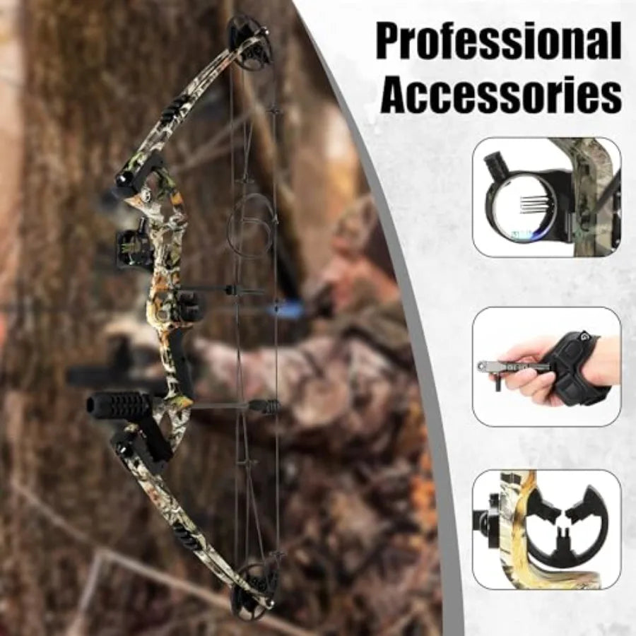 Compound Bow Kit Adjustable for Outdoor Use Target Practice 20-70lbs Archery Set with Carbon Arrows and Accessories