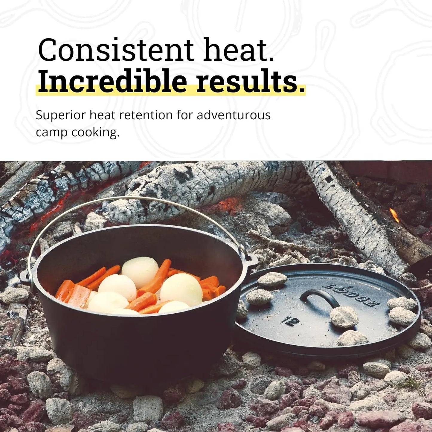 8 Quart Cast Iron Dutch Oven with Lid - Dual Handles, Campfire Cookware for Heavy-Duty Camping