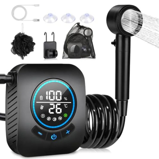 Portable Shower for Camping [Upgraded] 8000mAh Rechargeable Camping Shower with 5 Adjustable Speeds 4 Spray Modes LED Display I