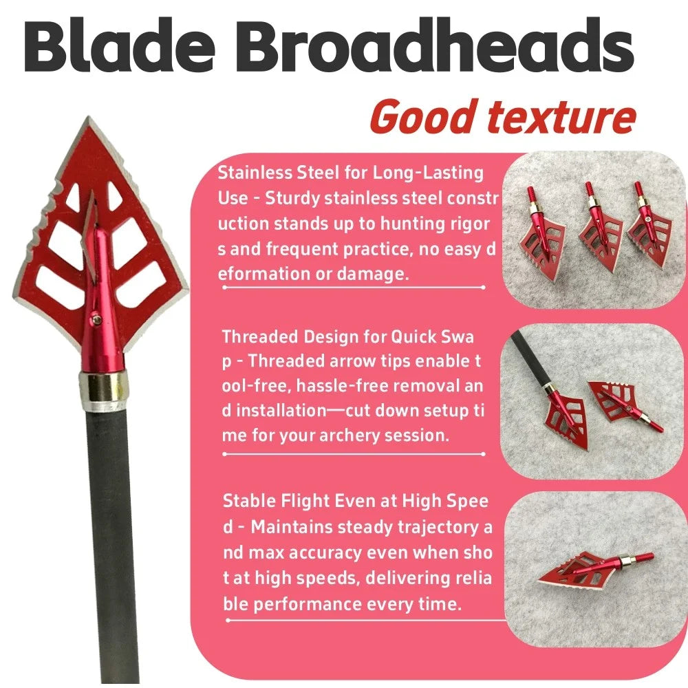 12pcs 125grain Blade Broadhead High Precision Stainless Steel for Compound Recurve Bow Hunting Shooting Target Practice DIY Arrow Shaft Durable Corrosion-Resistant Archery Accessories
