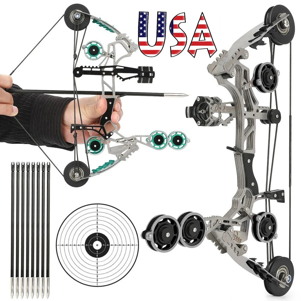 Mini Compound Bow 11-inch 10lbs Stainless Steel Pocket Bow with 4/8pcs Arrows Compact Portable Design for Sports Shooting Entertainment Gift Beginner Target Practice Indoor Outdoor Archery Accessories