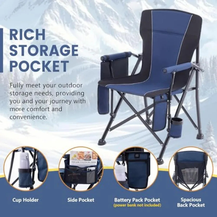 Heated Camping Chairs for Adults, Portable Heated Chairs for Outdoor, Outdoor Heated Chair, Folding Chairs, Heavy Duty Lawn Cha
