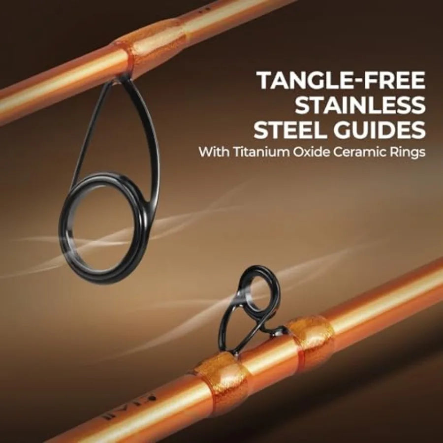 Twin-tip fishing rod and reel combo for spinning and baitcasting, IM6 graphite 2pc rod with flame pattern design, stainless-ste