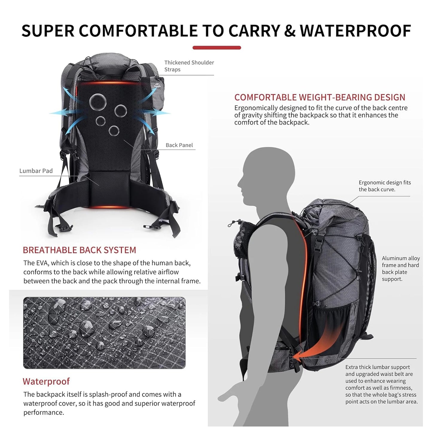 Naturehike 40L 60L Waterproof Hiking Backpack Internal Frame Camping Climbing Cycling Backpack Outdoor Sport Bag with Rain Cover
