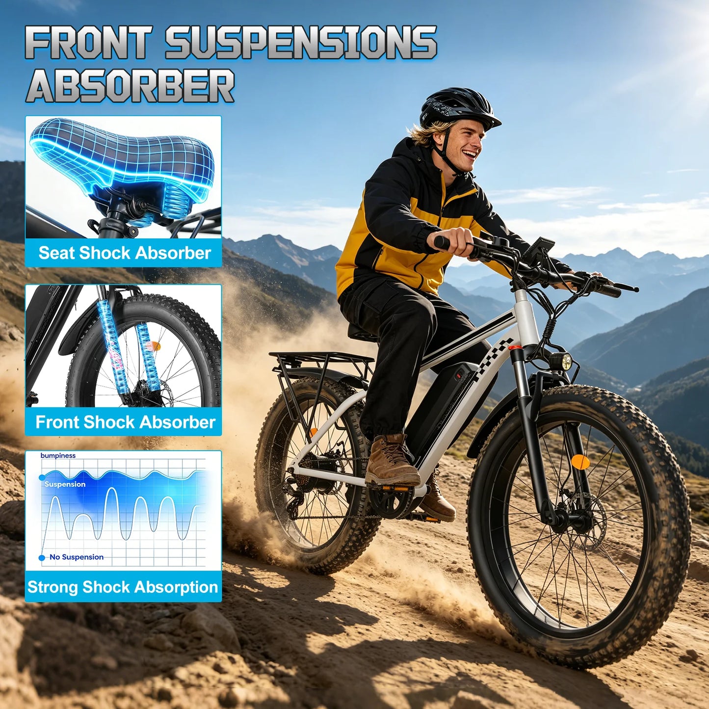 OBX Electric Bike for Adults 1500W Peak Motor 31MPH Fast Speed 48V 15Ah Battery 26" Fat Tire Mountain Ebike 360lbs Max Load Aluminum
