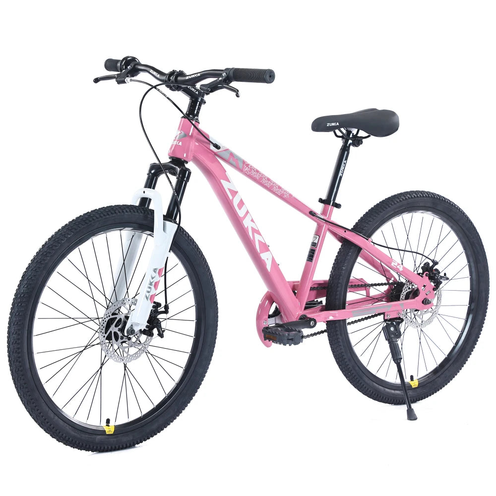 24 Inch Kids MTB Mountain Bike for Boys Girls Ages 9-12, Fit Height 56-66 Inches, Steel Frame Dual Disc Brake, Adjustable Seat Handlebar, Suspension Fork