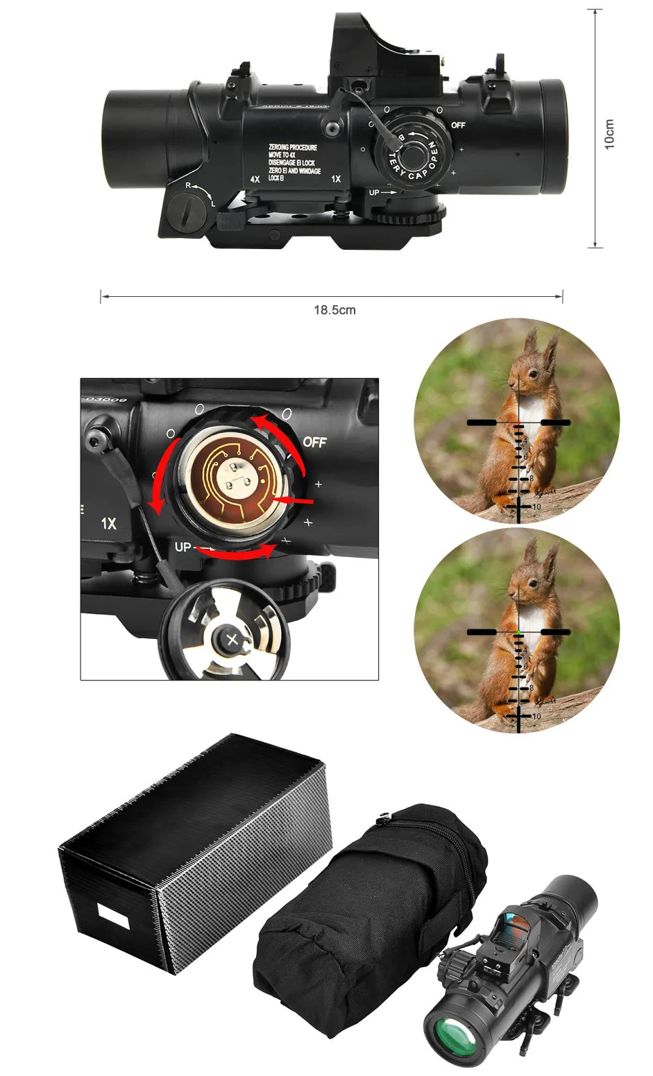 Rifle Scope 1x-4x Fixed Dual Purpose Red illuminated with Mini Red Dot Sight Hunting Scope