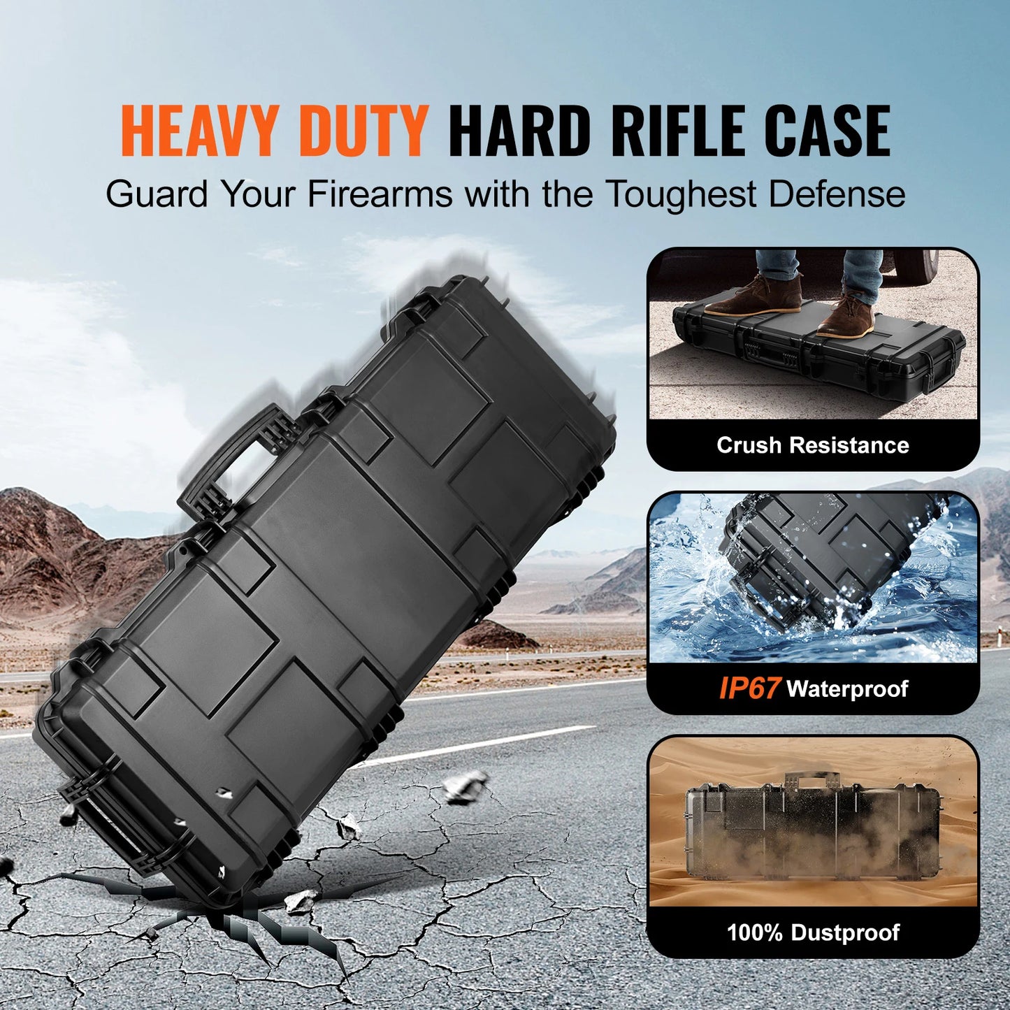 Rifle Hard Case Portable Long Gun Storage Suitcase with 2 Casters Shockproof & Waterproof Airsoft Rifle Protective Case