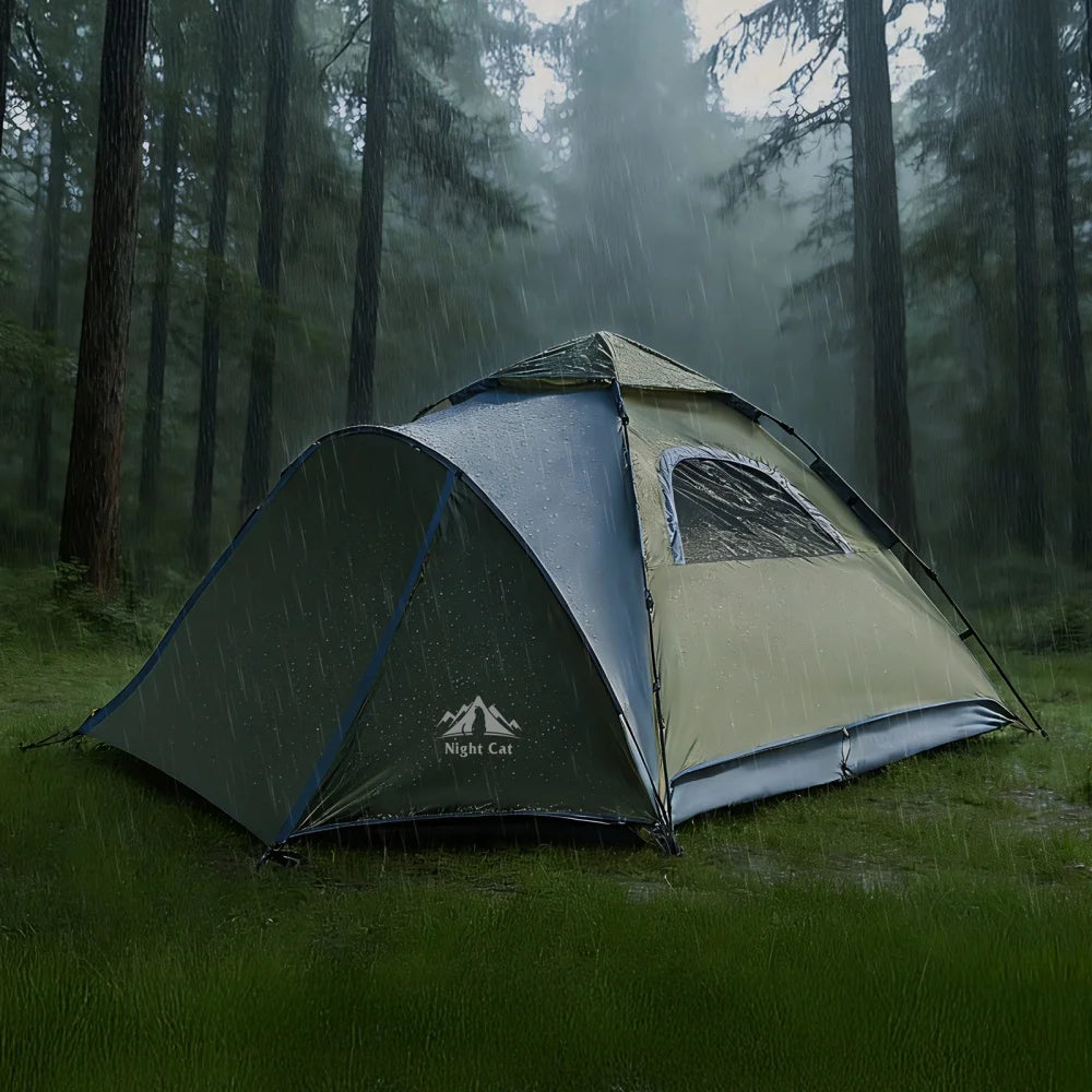 Night Cat Pop Up Tent 2-3 Persons Instant Set Up Tent with Footprint Tarp & Porch, Automatic Double Layer Waterproof Camping Tent with Rainfly