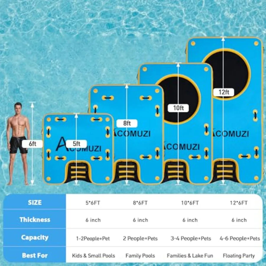 Inflatable Floating Dock With Dog Ramp For Lake Pool Beach Boat Use, Drop Stitch Material, Blue, 6 Inch Thick Heavy-Duty Portab
