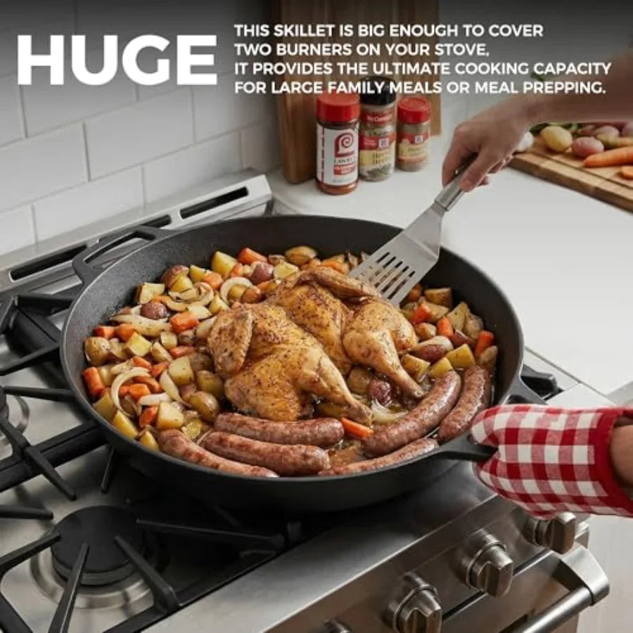 Pre-Seasoned Large Cast Iron Skillet 17 Inch Dual Handle Outdoor Camping Frying Pan Pizza Pan Use for Grill Stovetop Induction