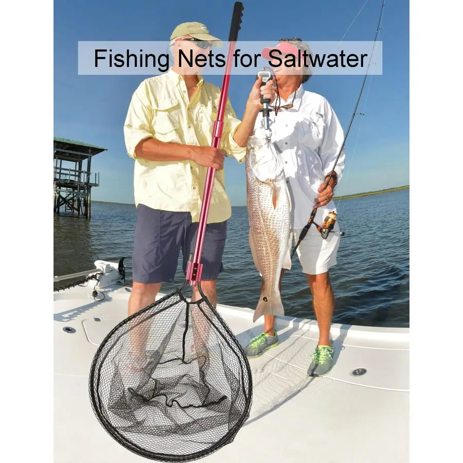 Extra Large Fishing Landing Net 7294 Heavy Duty Telescopic Aluminum Handle, SnagFree Rubber Mesh for Saltwater Boat, Net Hoop 28