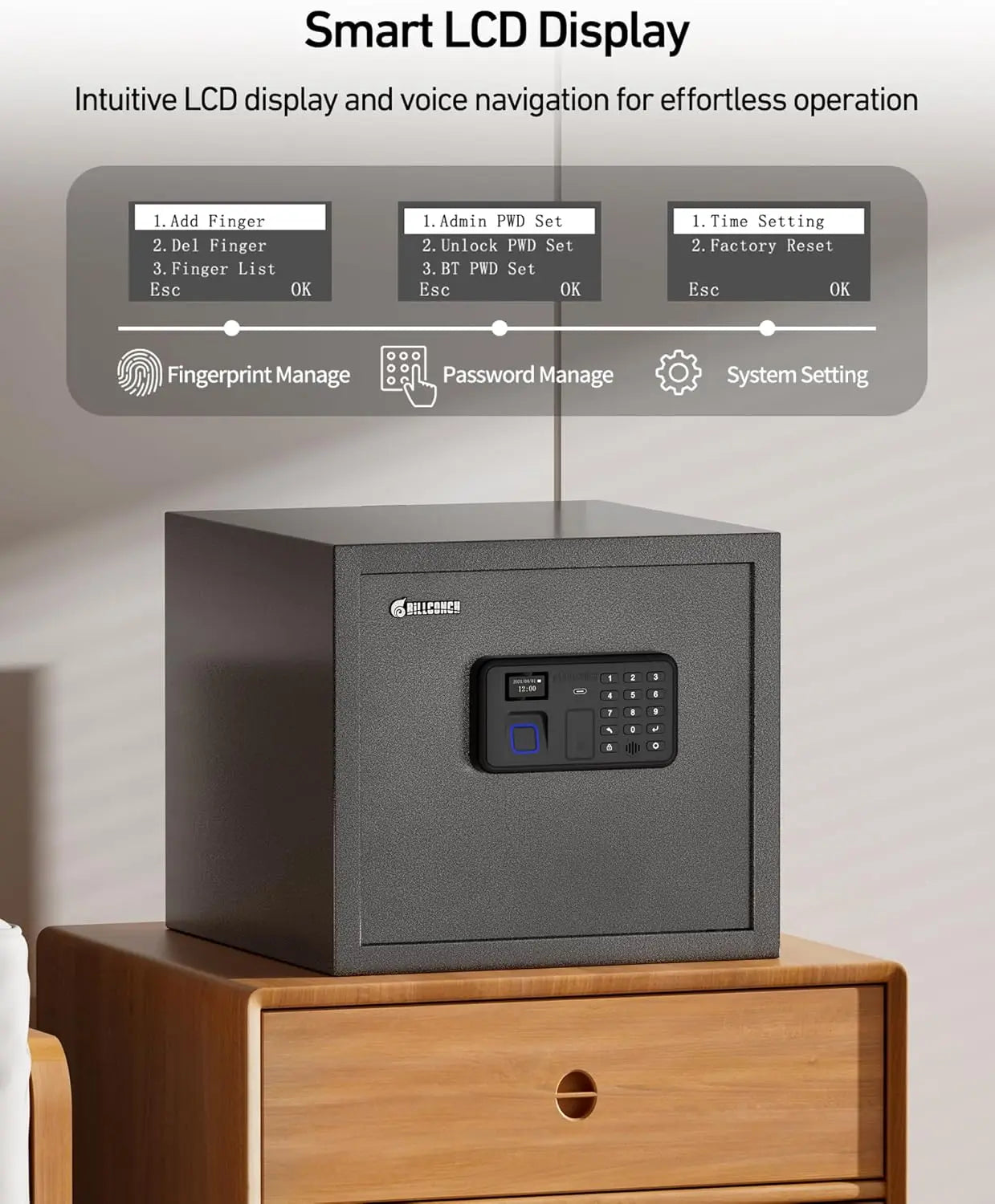 Smart Gun Safe for Multiple Pistols - Automatic Lock Safe Box with LCD Display/Voice Guide, Quick Access Unlock with Fingerprint